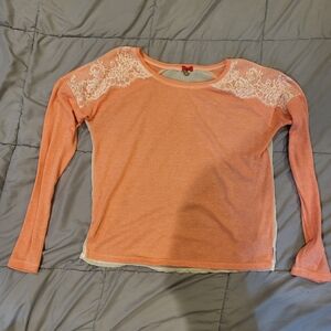 Poof! Peach Lace Accent Sweater